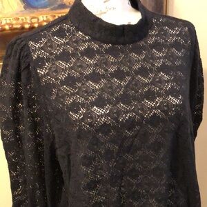 Treasure & Bond Crochet cotton lace puff shoulder  high neck sheet top